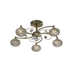 Diyas Cara 5 Light Semi Flush Ceiling Light in Antique Brass with Crystal
