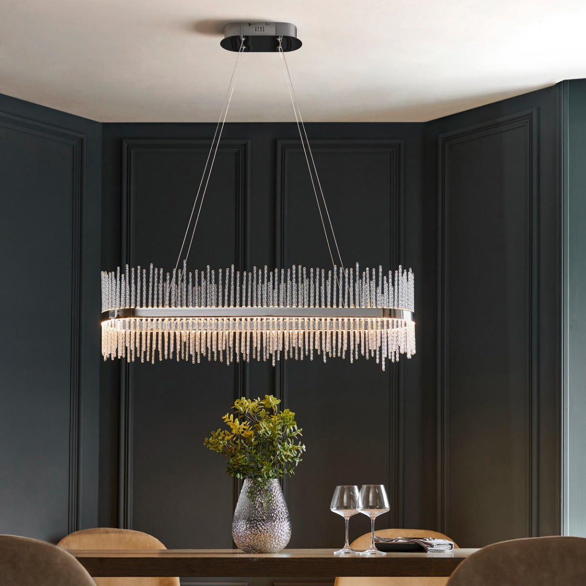 Caspen Garetta Linear Pendant Light Chrome Plate Clear Glass