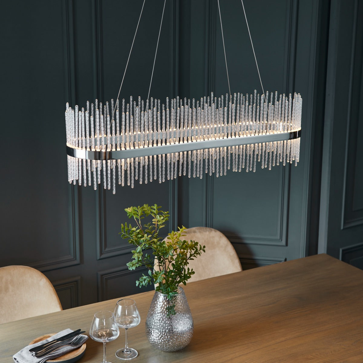 Caspen Garetta Linear Pendant Light Chrome Plate Clear Glass