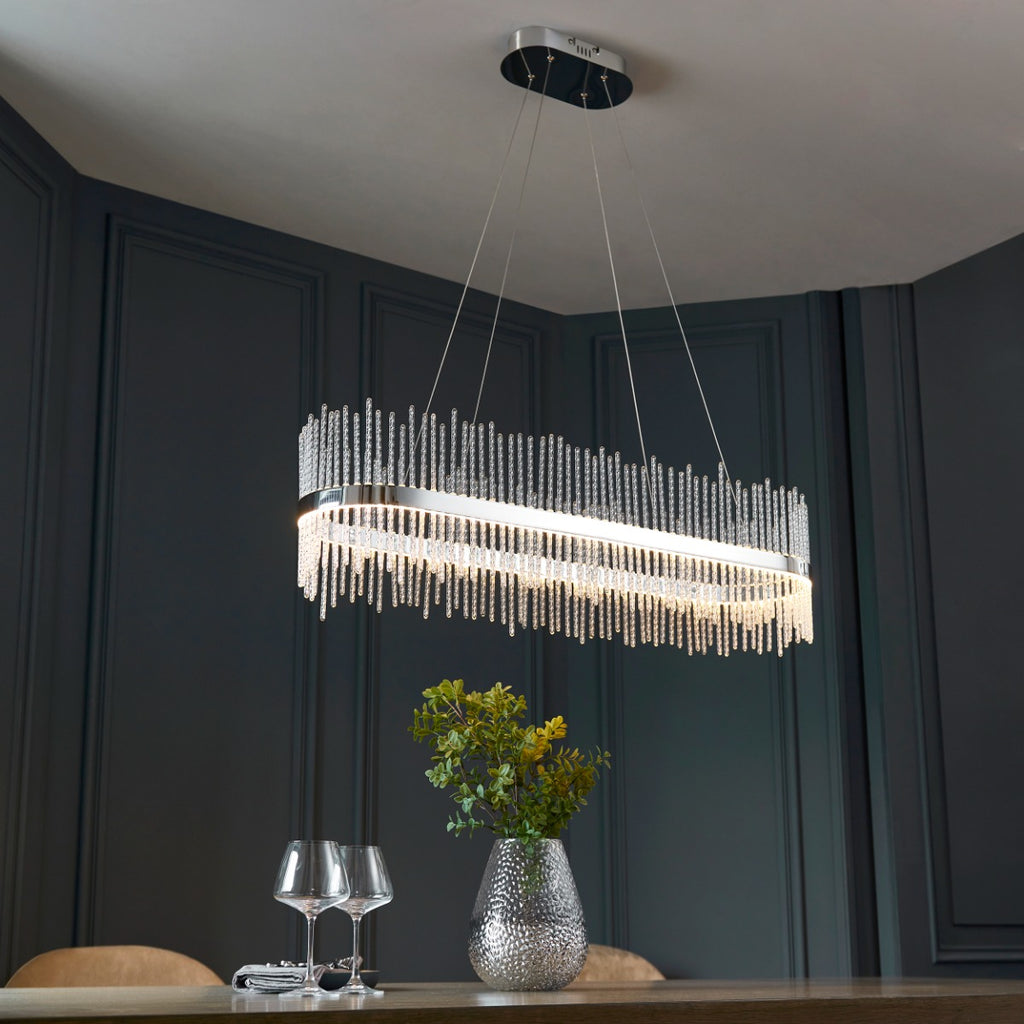 Caspen Garetta Linear Pendant Light Chrome Plate Clear Glass