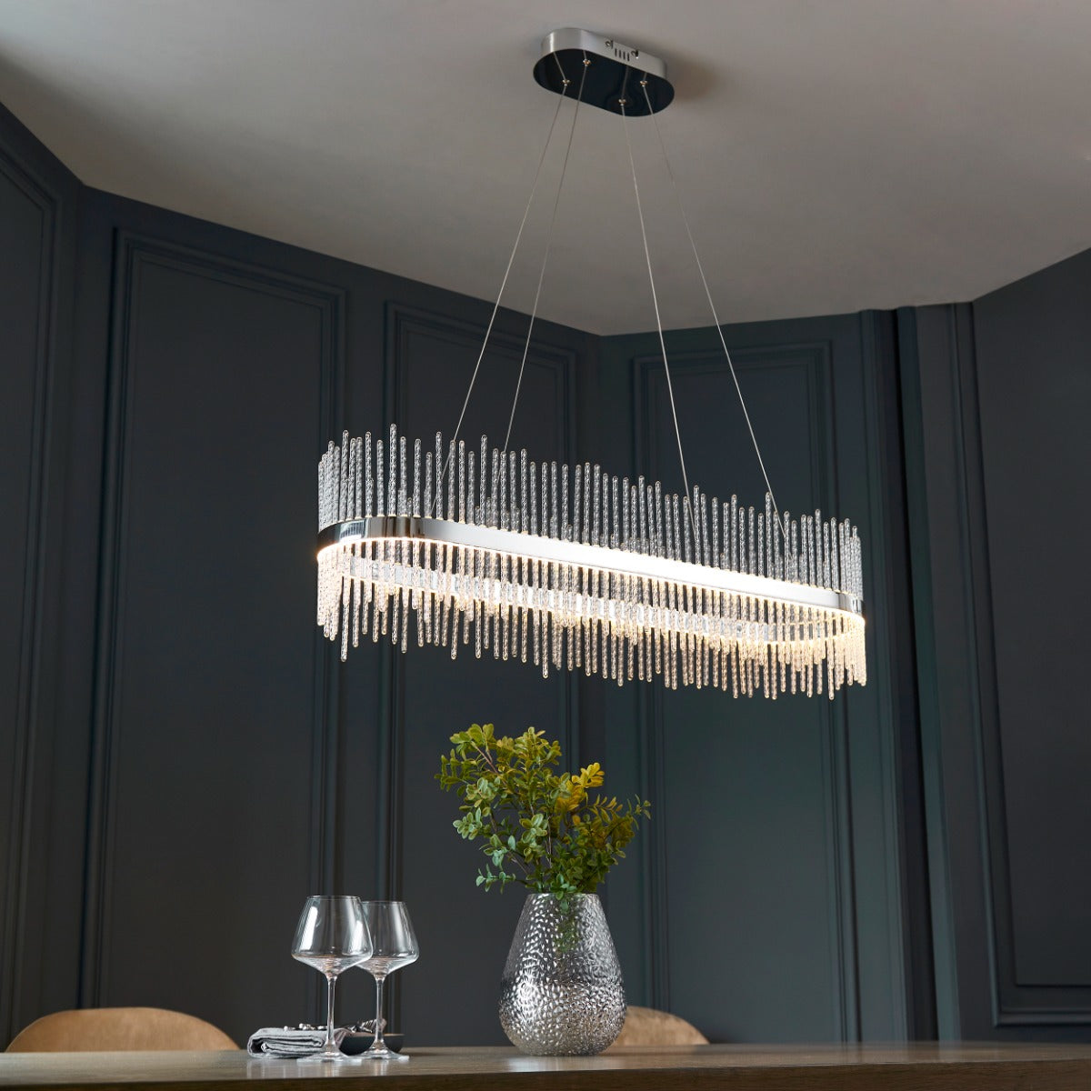Caspen Garetta Linear Pendant Light Chrome Plate Clear Glass