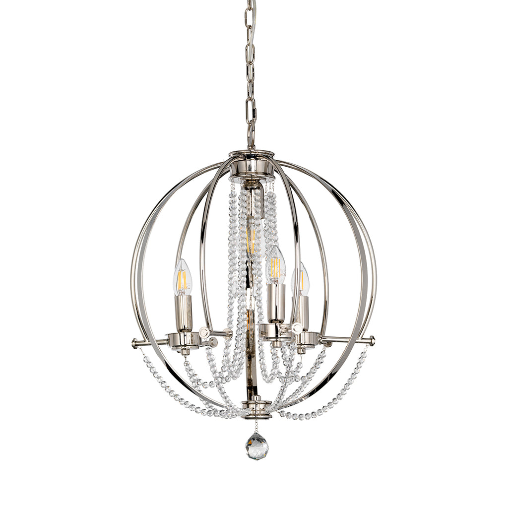 Elstead Cassie 4 Light Chandelier in Polished Nickel