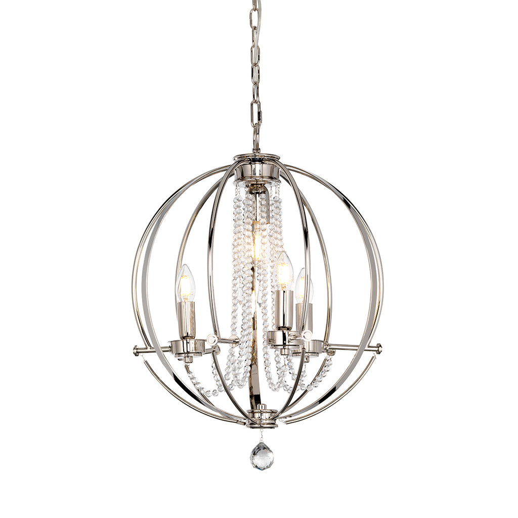 Elstead Cassie 4 Light Chandelier in Polished Nickel