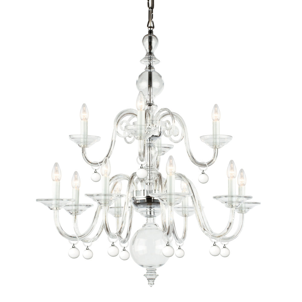 Novena Prato 12 Light 2-Tier Multi-Arm Fitting Chrome Clear Glass Frame CAS/905014
