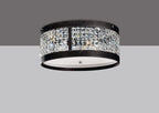 Diyas Celsa 4 Light Flush Ceiling Light in Polished Chrome with Dark Brown Faux Leather and Crystal