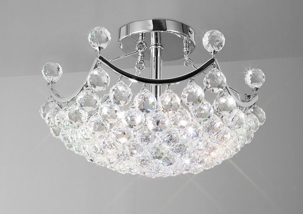 Diyas Cesto 4 Light Semi Flush Ceiling Light in Polished Chrome with Crystal