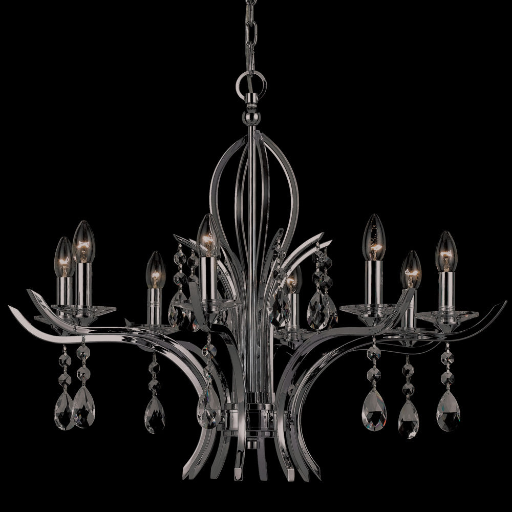 Novena Tovazza 8 Light Pendant Light with Crystal Droplets in Gunmetal