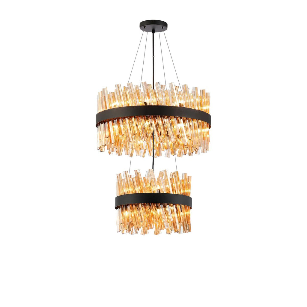 Regent Chatou 2 Tier 28 Light Pendant Light - Satin Black / Amber