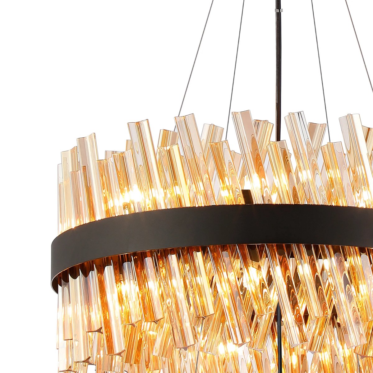 Regent Chatou 2 Tier 28 Light Pendant Light - Satin Black / Amber