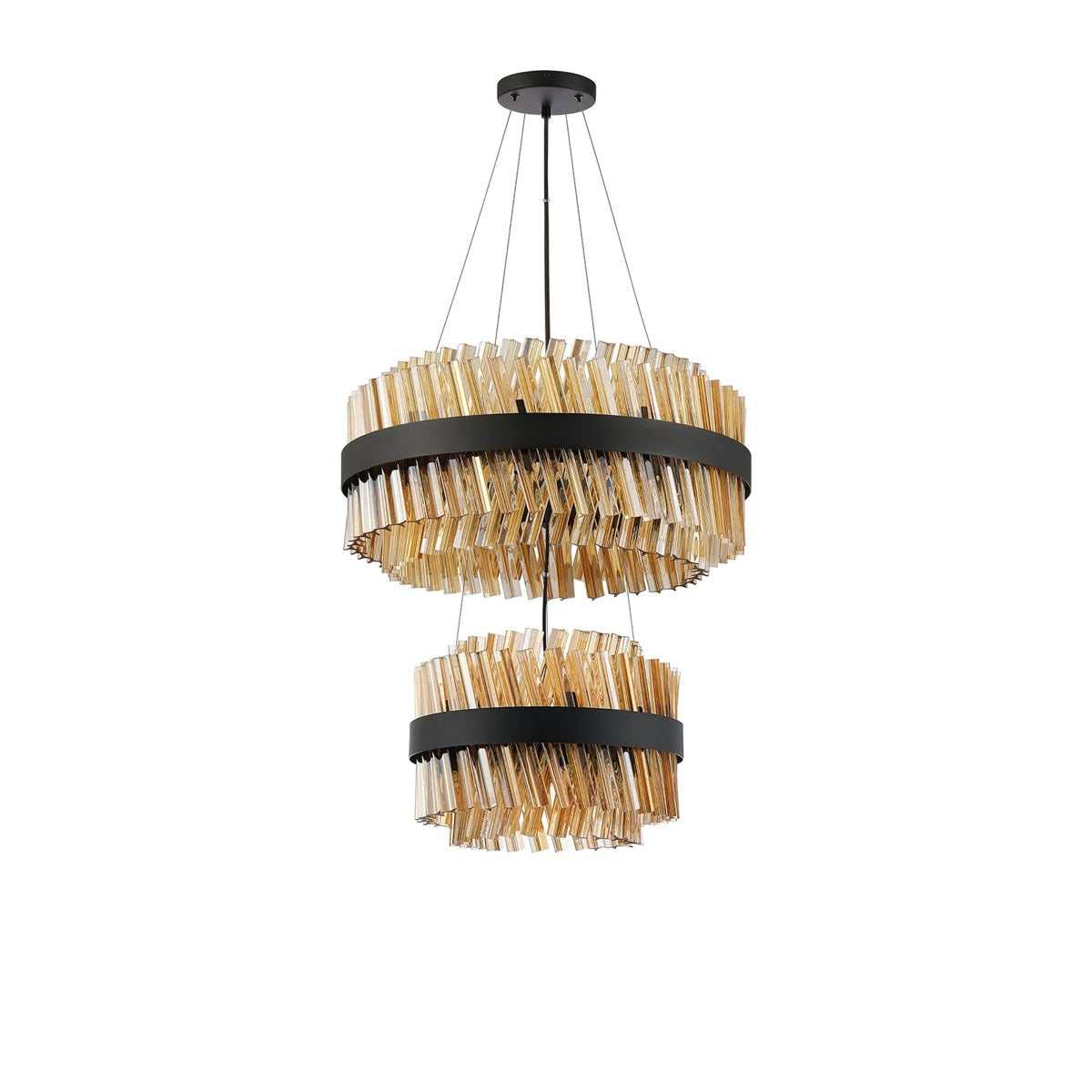 Regent Chatou 2 Tier 28 Light Pendant Light - Satin Black / Amber