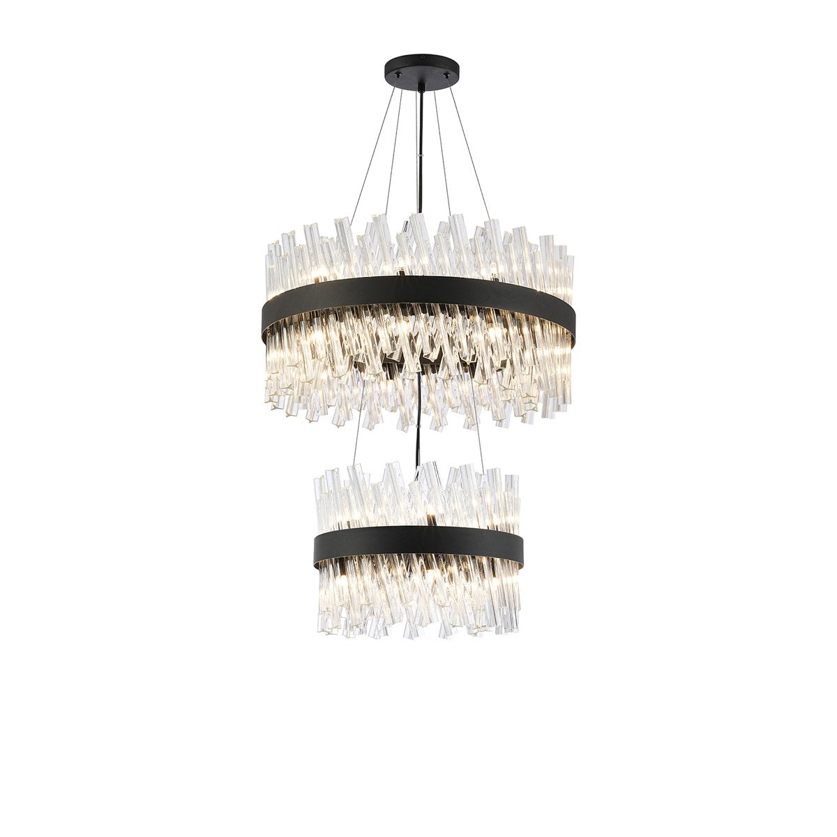 Regent Chatou 2 Tier 28 Light Pendant Light - Satin Black / Clear
