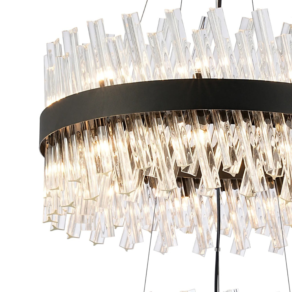Regent Chatou 2 Tier 28 Light Pendant Light - Satin Black / Clear
