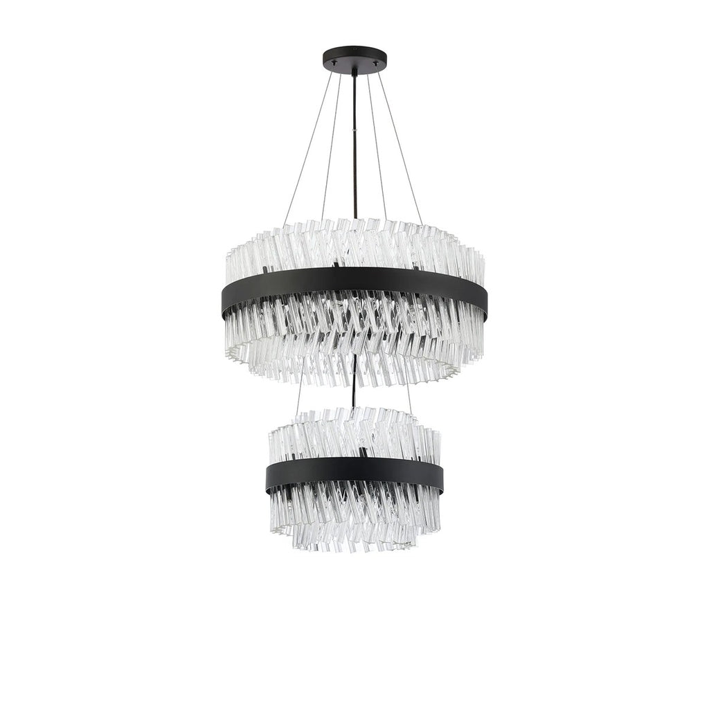 Regent Chatou 2 Tier 28 Light Pendant Light - Satin Black / Clear
