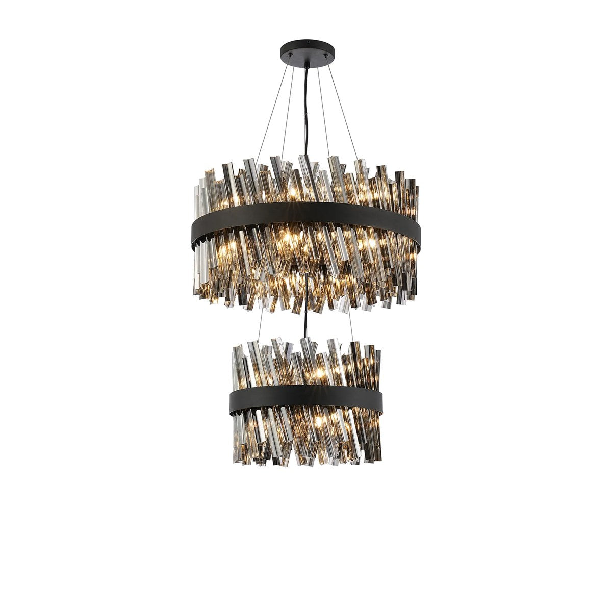 Regent Chatou 2 Tier 28 Light Pendant Light - Satin Black / Smoke