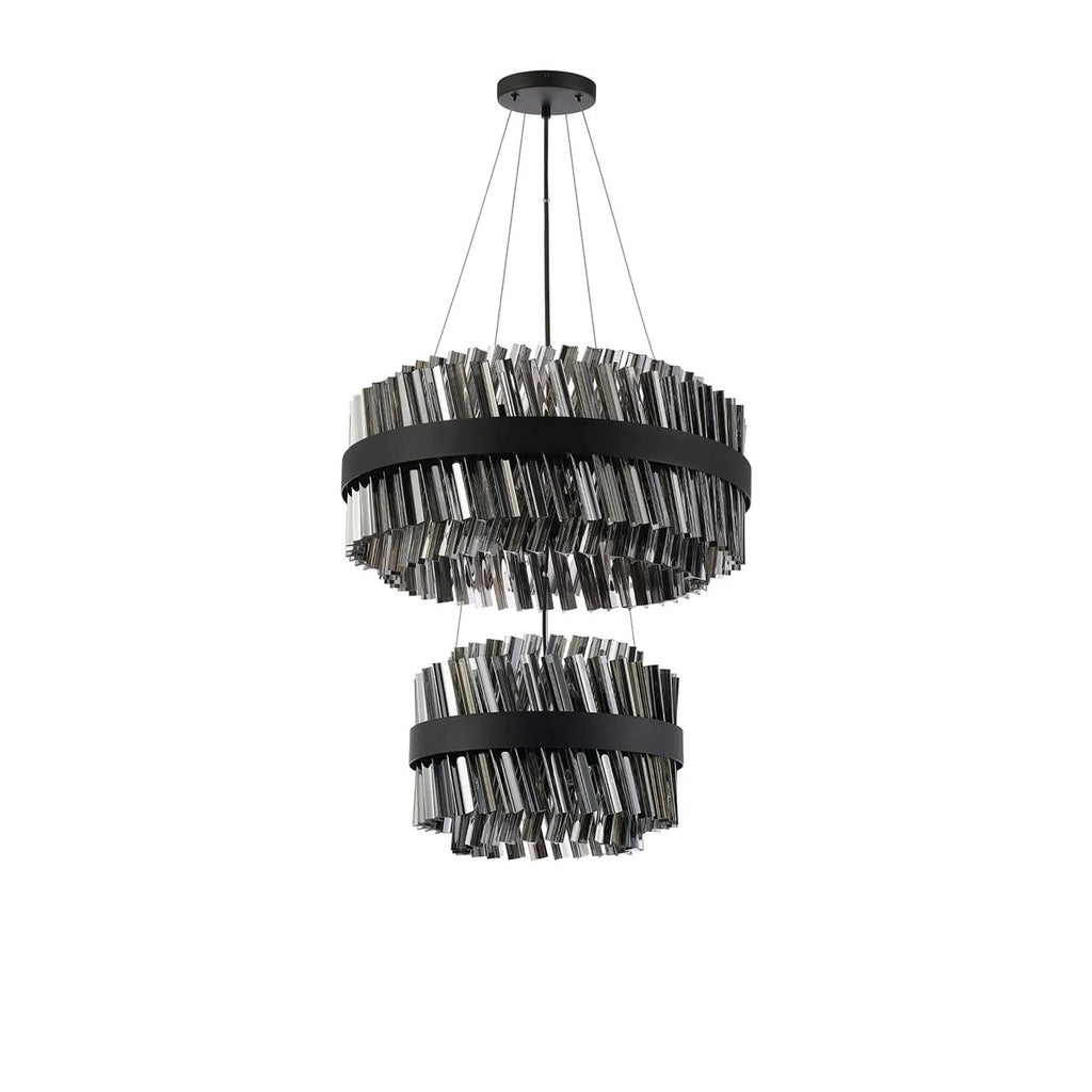Regent Chatou 2 Tier 28 Light Pendant Light - Satin Black / Smoke