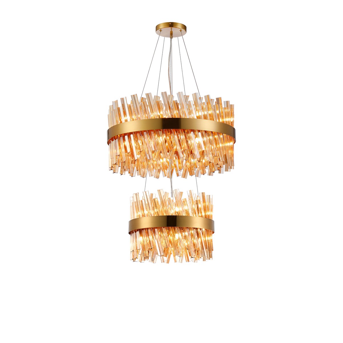 Regent Chatou 2 Tier 28 Light Pendant Light - Brass / Amber