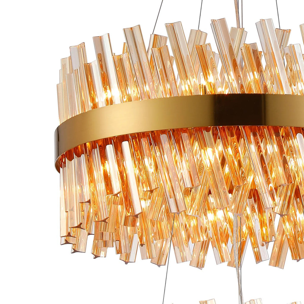 Regent Chatou 2 Tier 28 Light Pendant Light - Brass / Amber