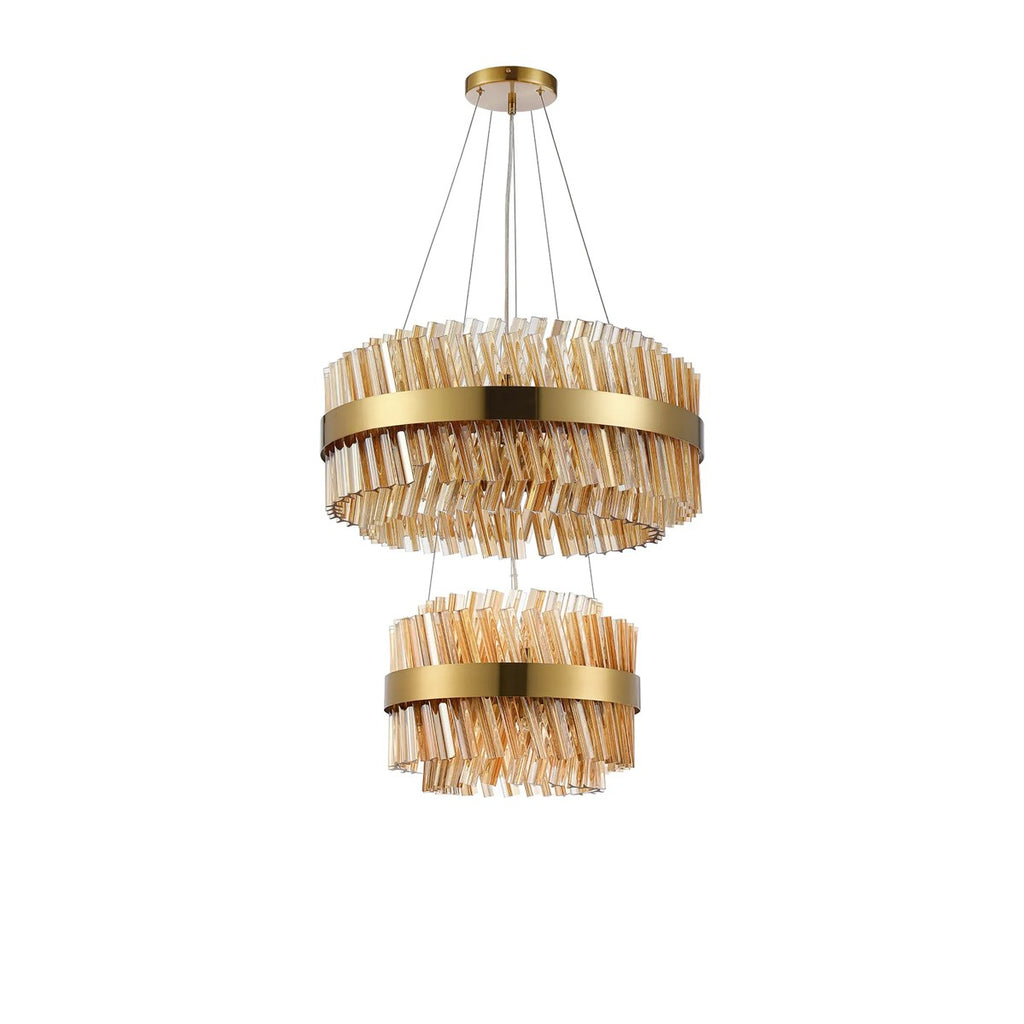Regent Chatou 2 Tier 28 Light Pendant Light - Brass / Amber