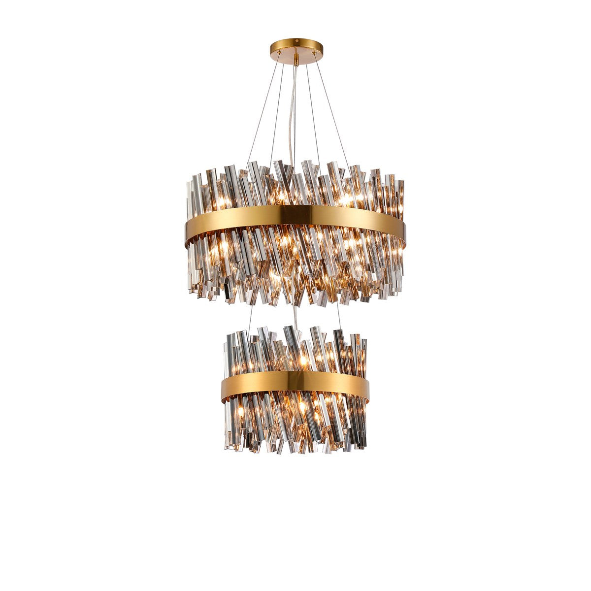 Regent Chatou 2 Tier 28 Light Pendant Light - Brass / Smoke