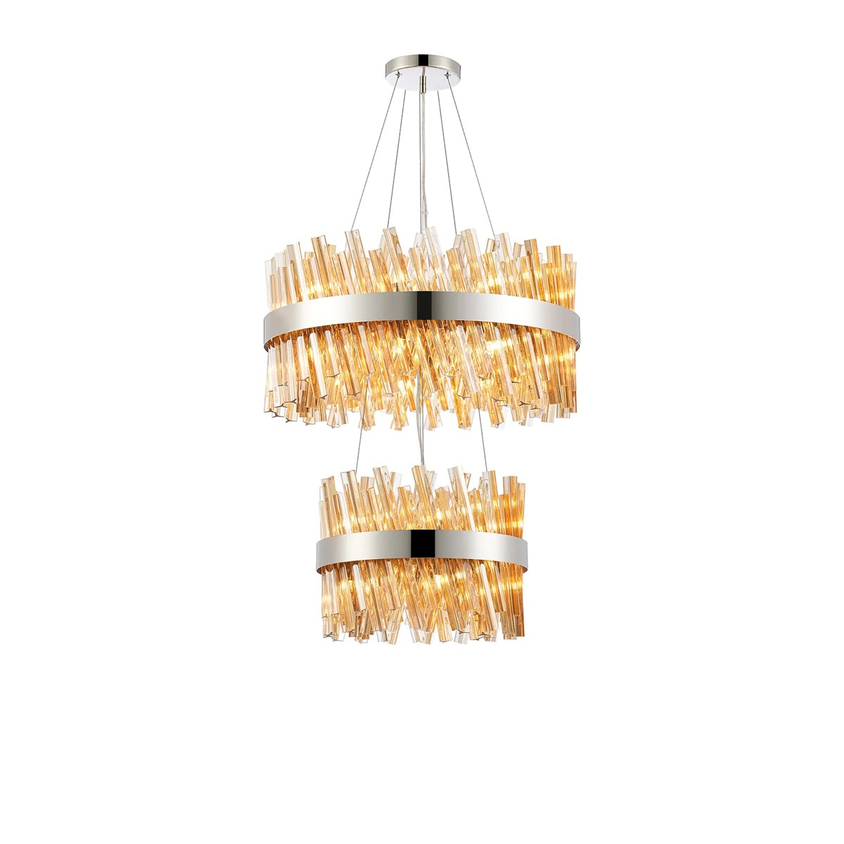 Regent Chatou 2 Tier 28 Light Pendant Light - Polished Nickel / Amber