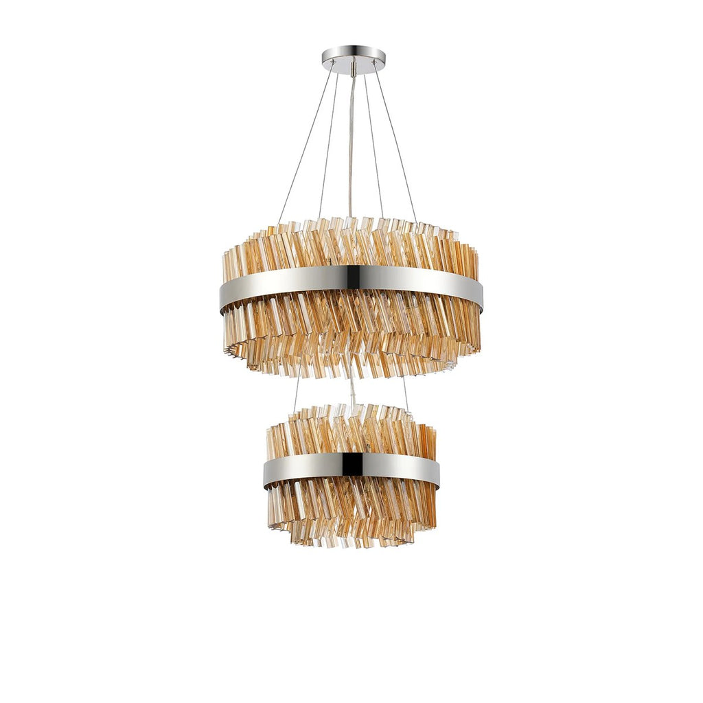 Regent Chatou 2 Tier 28 Light Pendant Light - Polished Nickel / Amber