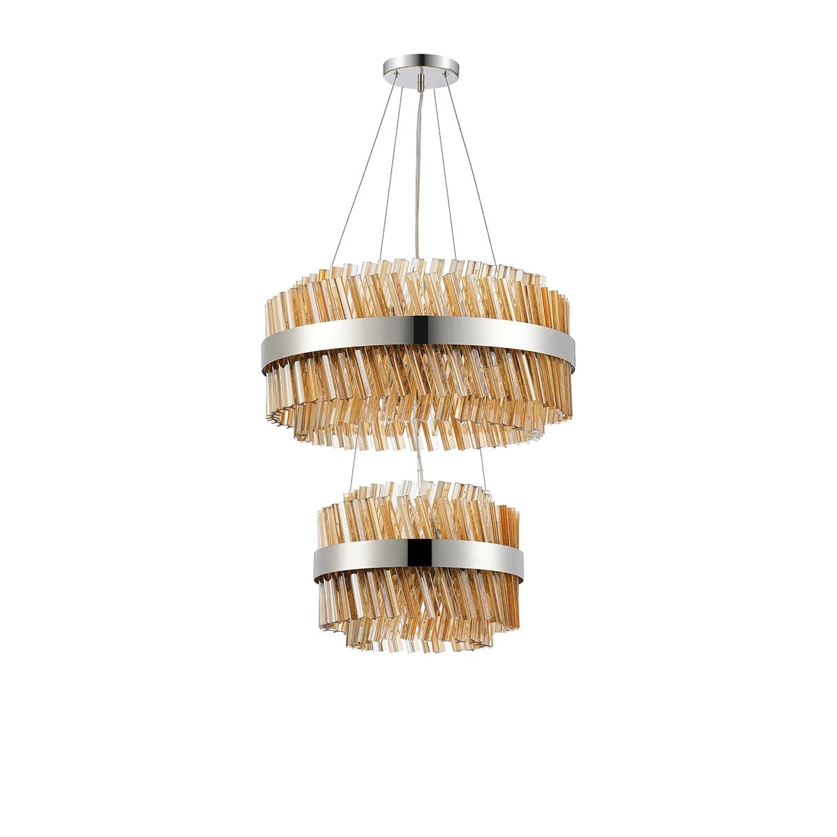 Regent Chatou 2 Tier 28 Light Pendant Light - Polished Nickel / Amber