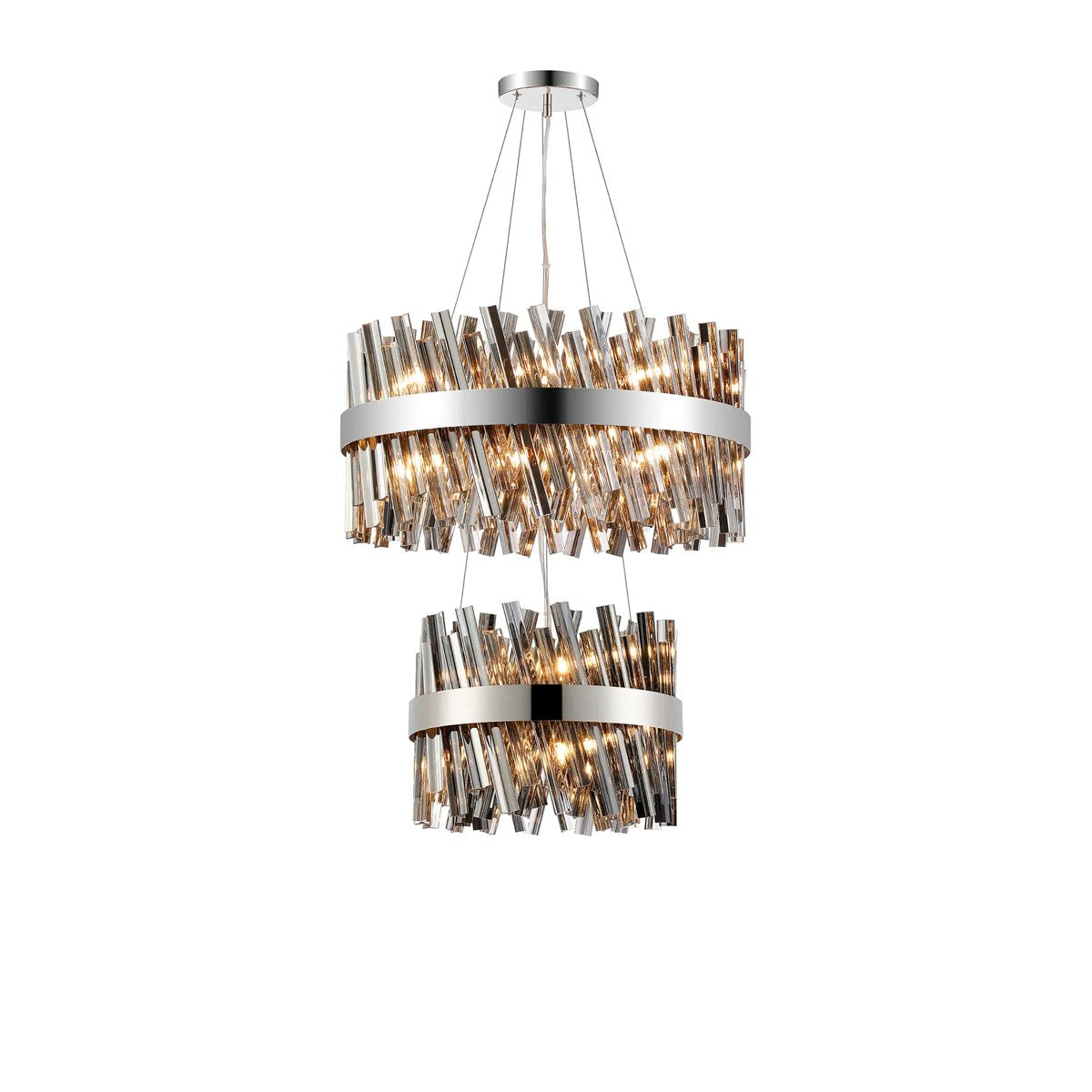 Regent Chatou 2 Tier 28 Light Pendant Light - Polished Nickel / Smoke