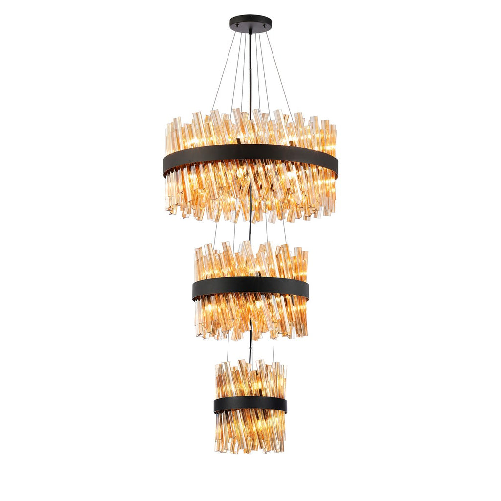 Regent Chatou 3 Tier 34 Light 600mm Pendant Light - Satin Black / Amber