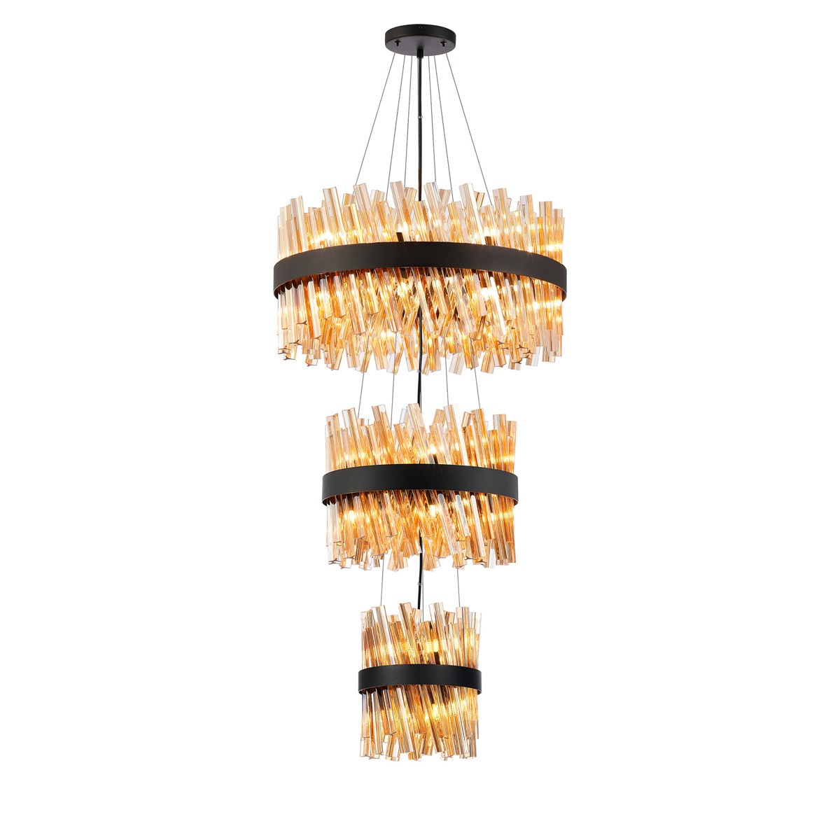 Regent Chatou 3 Tier 34 Light 600mm Pendant Light - Satin Black / Amber