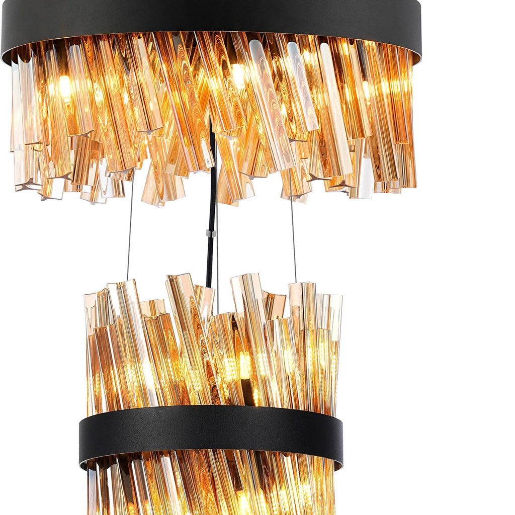 Regent Chatou 3 Tier 34 Light 600mm Pendant Light - Satin Black / Amber