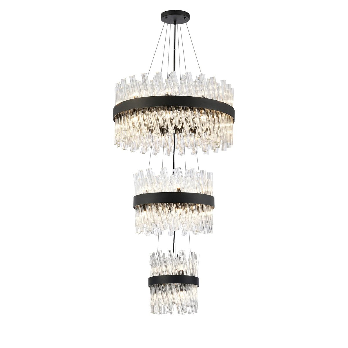 Regent Chatou 3 Tier 34 Light 600mm Pendant Light - Satin Black / Clear