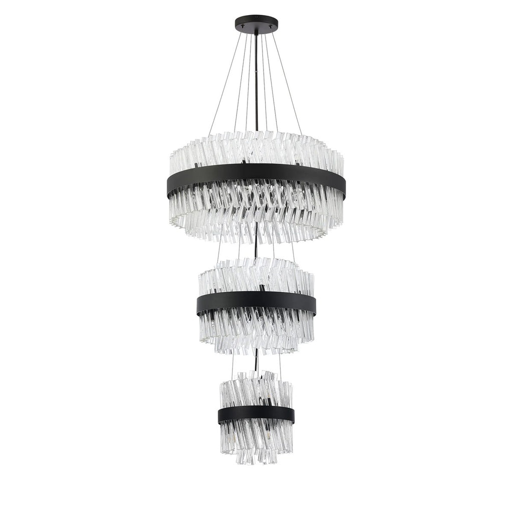 Regent Chatou 3 Tier 34 Light 600mm Pendant Light - Satin Black / Clear