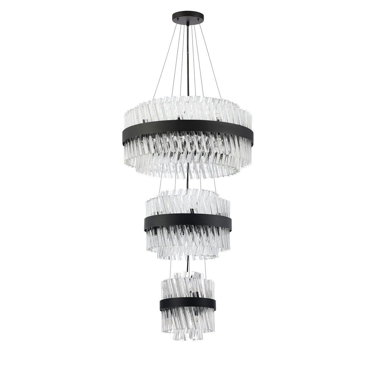 Regent Chatou 3 Tier 34 Light 600mm Pendant Light - Satin Black / Clear