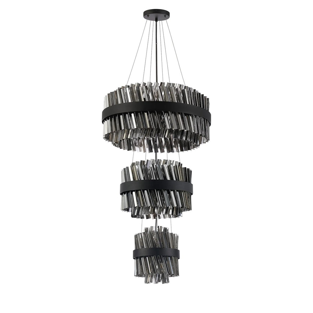 Regent Chatou 3 Tier 34 Light 600mm Pendant Light - Satin Black / Smoke