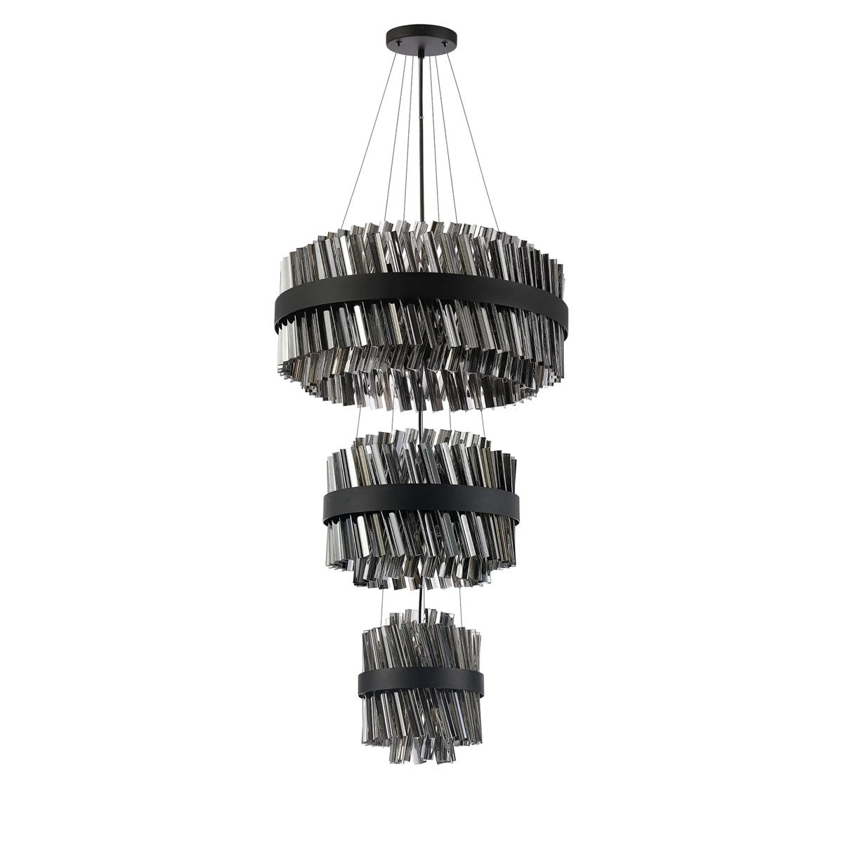 Regent Chatou 3 Tier 34 Light 600mm Pendant Light - Satin Black / Smoke