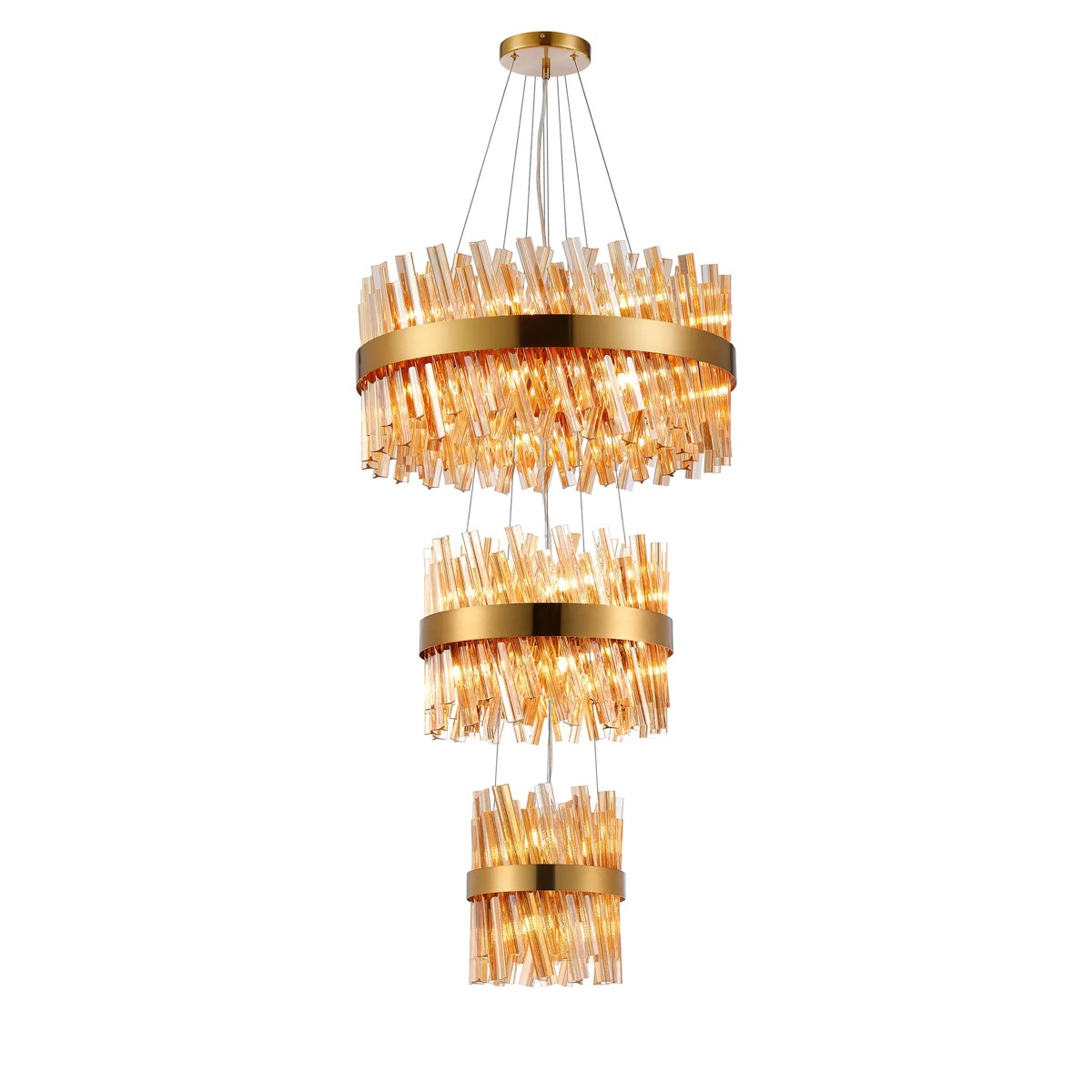 Regent Chatou 3 Tier 34 Light 600mm Pendant Light - Brass / Amber