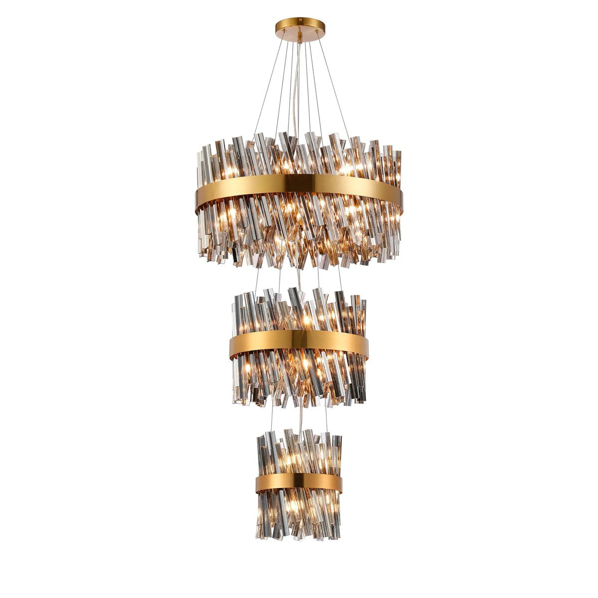 Regent Chatou 3 Tier 34 Light 600mm Pendant Light - Brass / Smoke