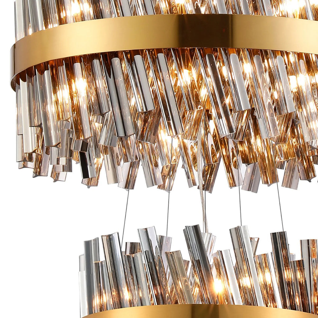 Regent Chatou 3 Tier 34 Light 600mm Pendant Light - Brass / Smoke