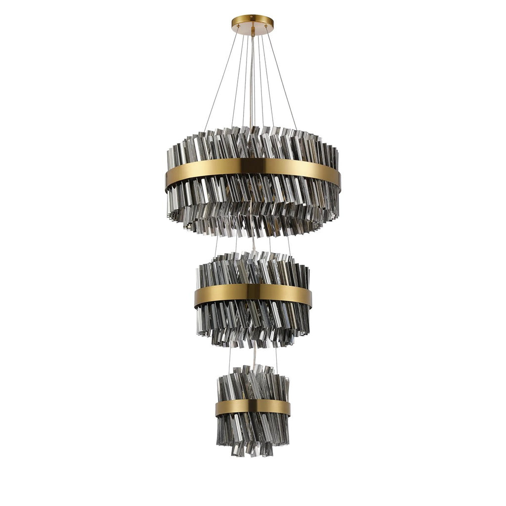 Regent Chatou 3 Tier 34 Light 600mm Pendant Light - Brass / Smoke