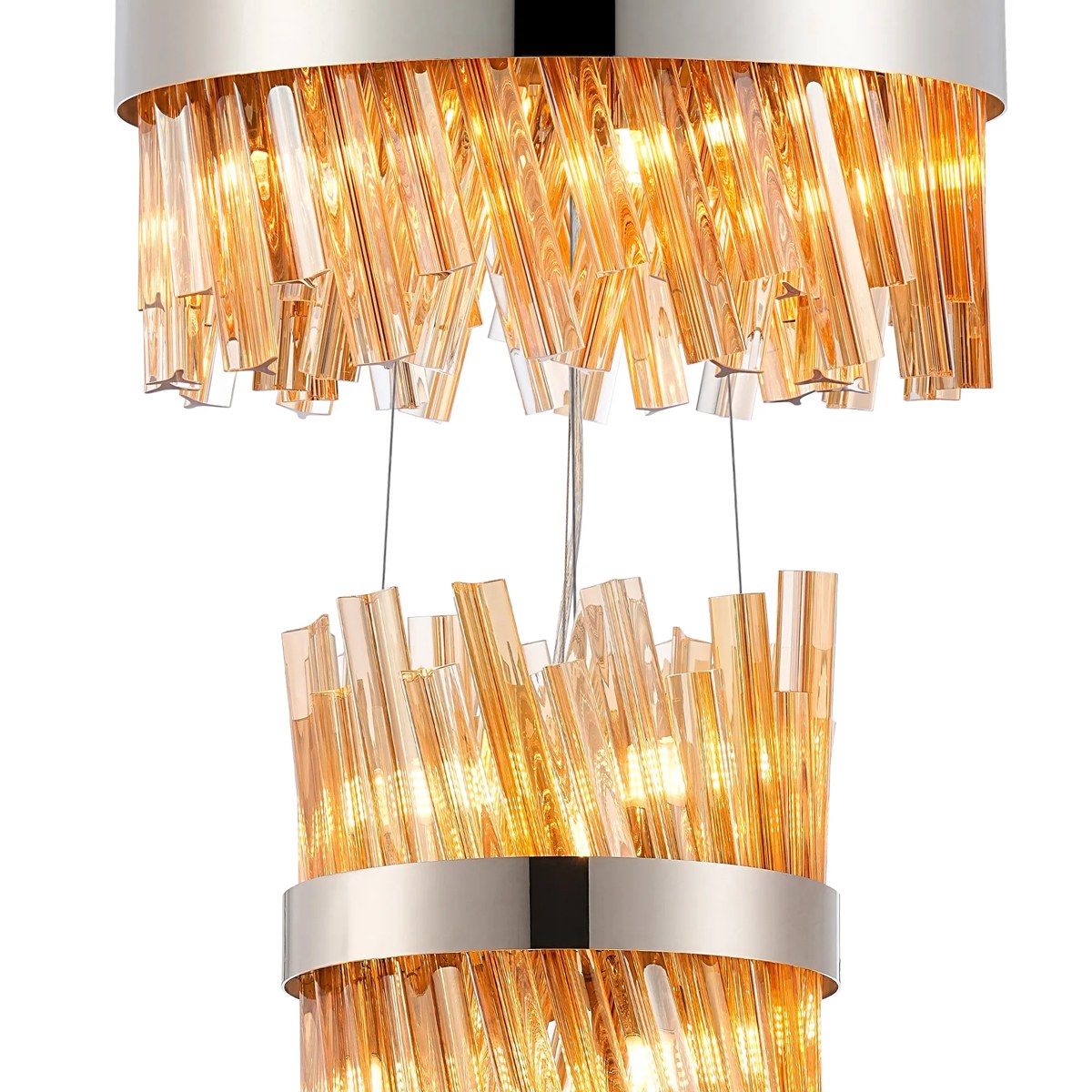 Regent Chatou 3 Tier 34 Light 600mm Pendant Light - Polished Nickel / Amber