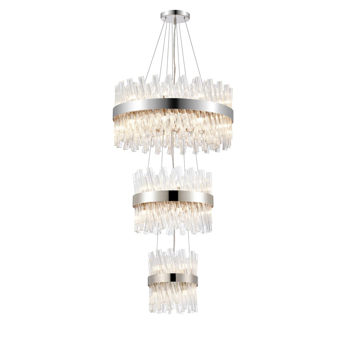 Regent Chatou 3 Tier 34 Light 600mm Pendant Light - Polished Nickel / Clear