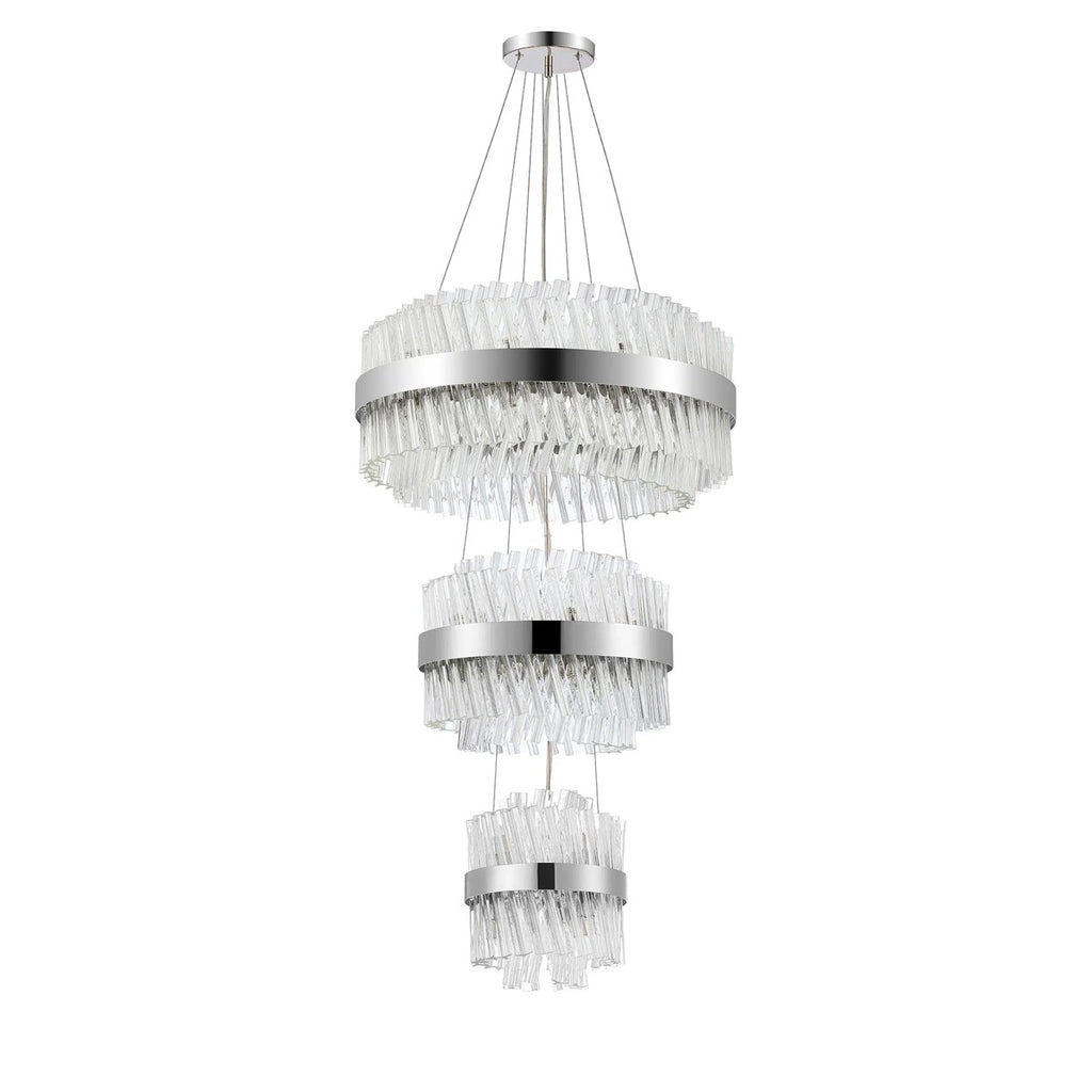 Regent Chatou 3 Tier 34 Light 600mm Pendant Light - Polished Nickel / Clear