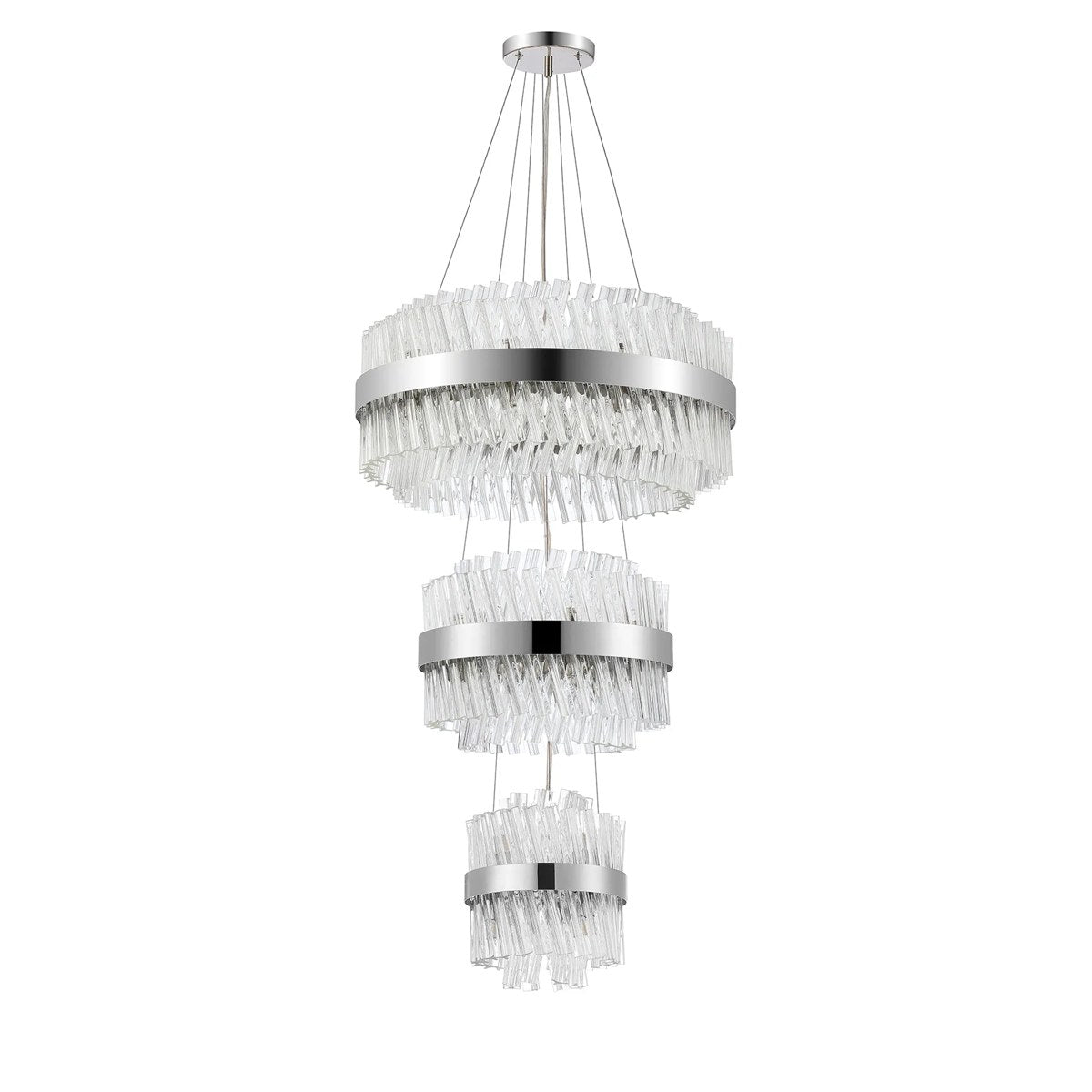 Regent Chatou 3 Tier 34 Light 600mm Pendant Light - Polished Nickel / Clear