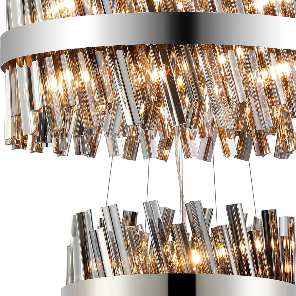 Regent Chatou 3 Tier 34 Light 600mm Pendant Light - Polished Nickel / Smoke