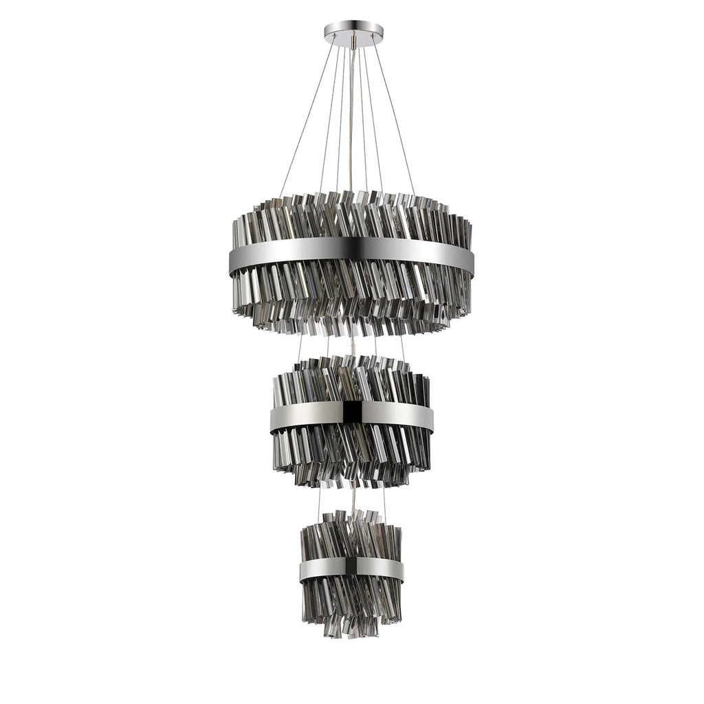 Regent Chatou 3 Tier 34 Light 600mm Pendant Light - Polished Nickel / Smoke