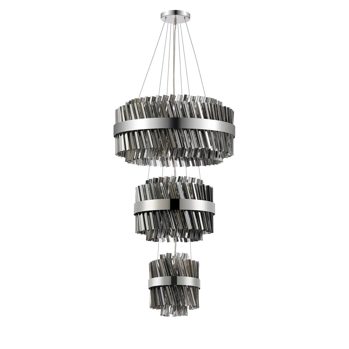 Regent Chatou 3 Tier 34 Light 600mm Pendant Light - Polished Nickel / Smoke