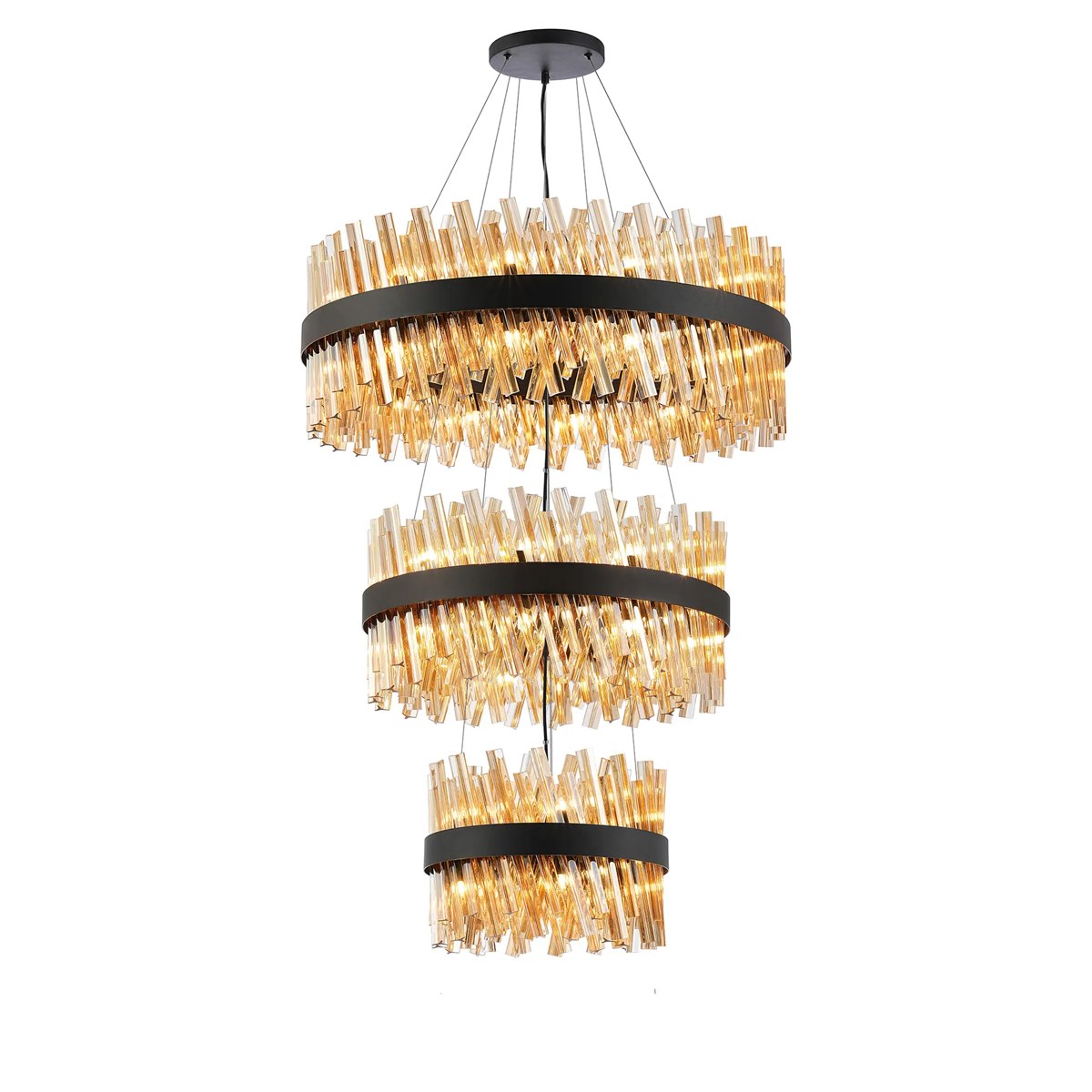 Regent Chatou 3 Tier 52 Light 800mm Pendant Light - Satin Black / Amber