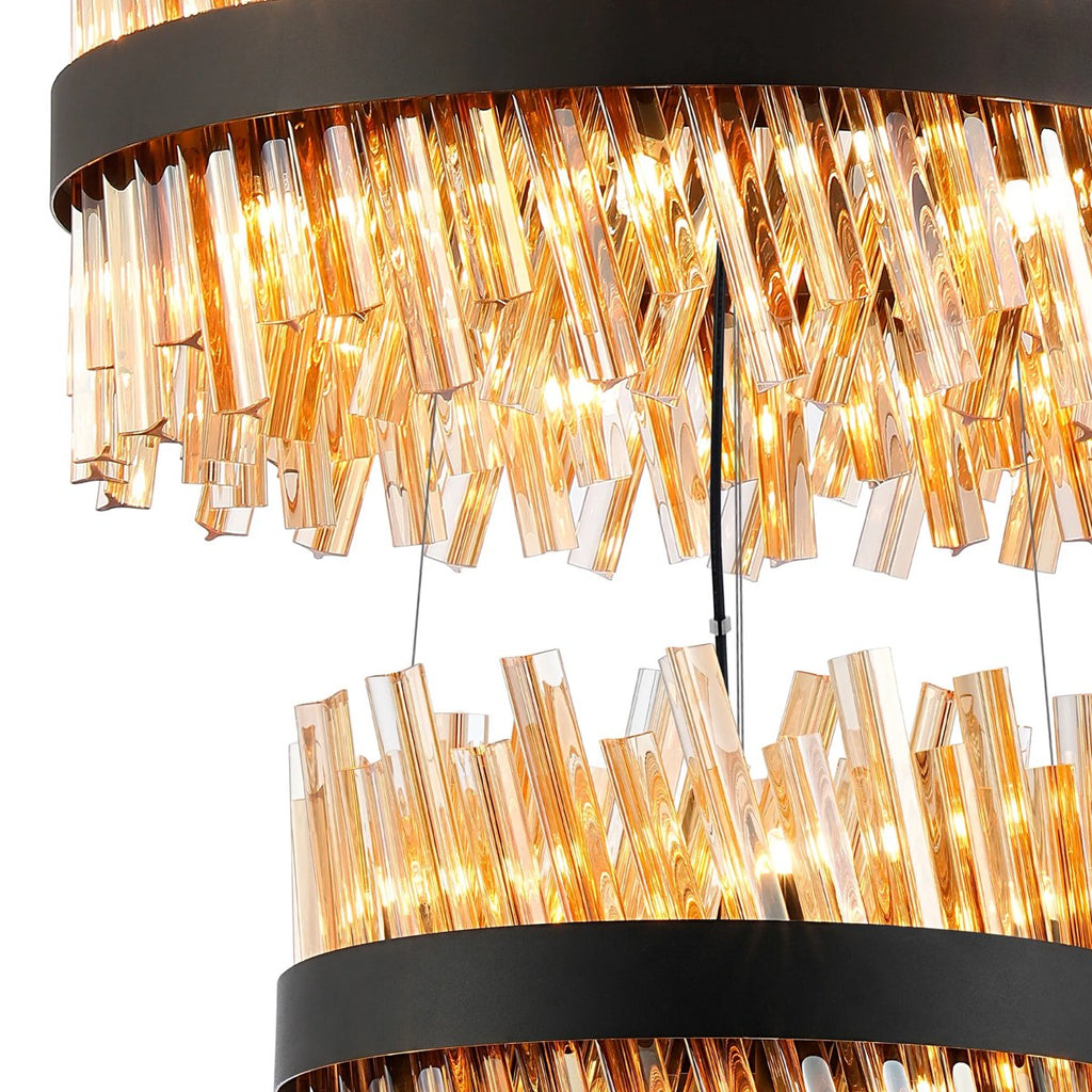 Regent Chatou 3 Tier 52 Light 800mm Pendant Light - Satin Black / Amber