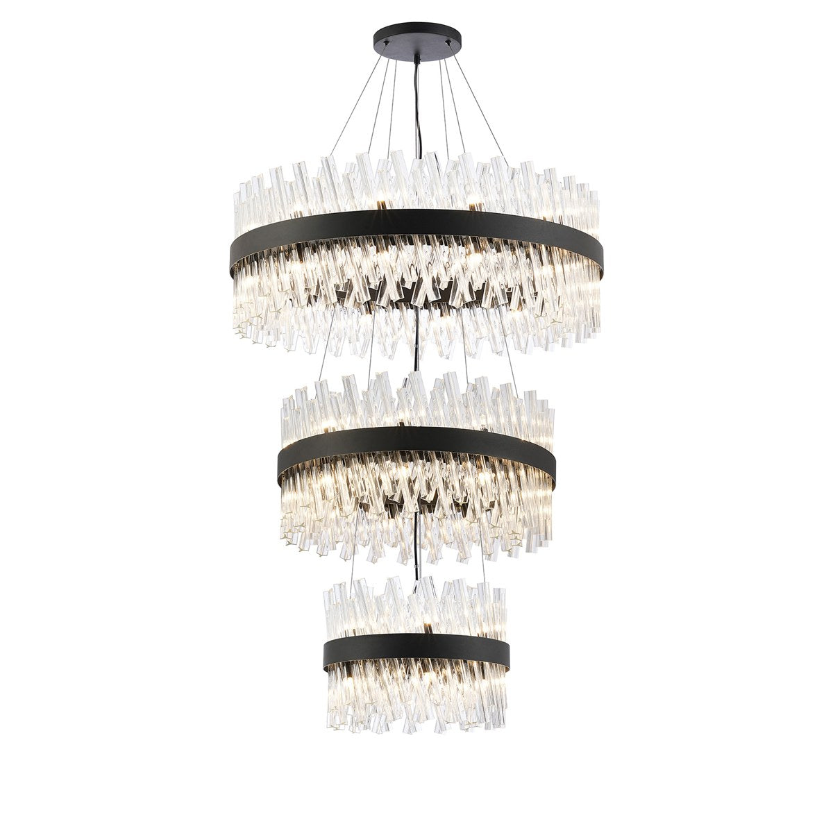 Regent Chatou 3 Tier 52 Light 800mm Pendant Light - Satin Black / Clear
