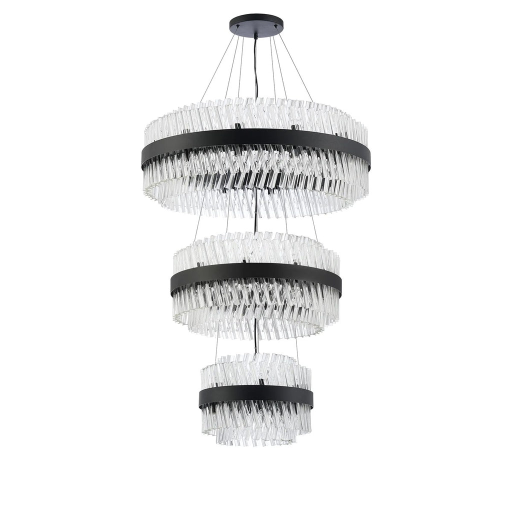 Regent Chatou 3 Tier 52 Light 800mm Pendant Light - Satin Black / Clear